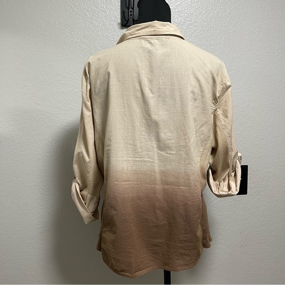Caribbean Joe Brown Ombré Rolled Sleeve Button Up Size Large - Picture 4 of 5